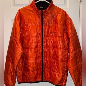 Montbell Lightweight Packable Puffer Jacket Hiking Camping Orange Red Mens L EUC
